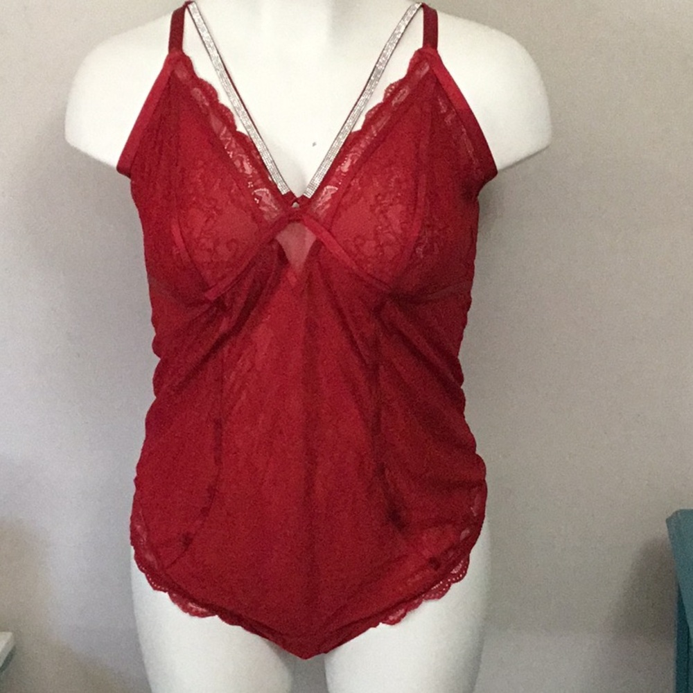 Chic Red Lace Bodysuit with Straps